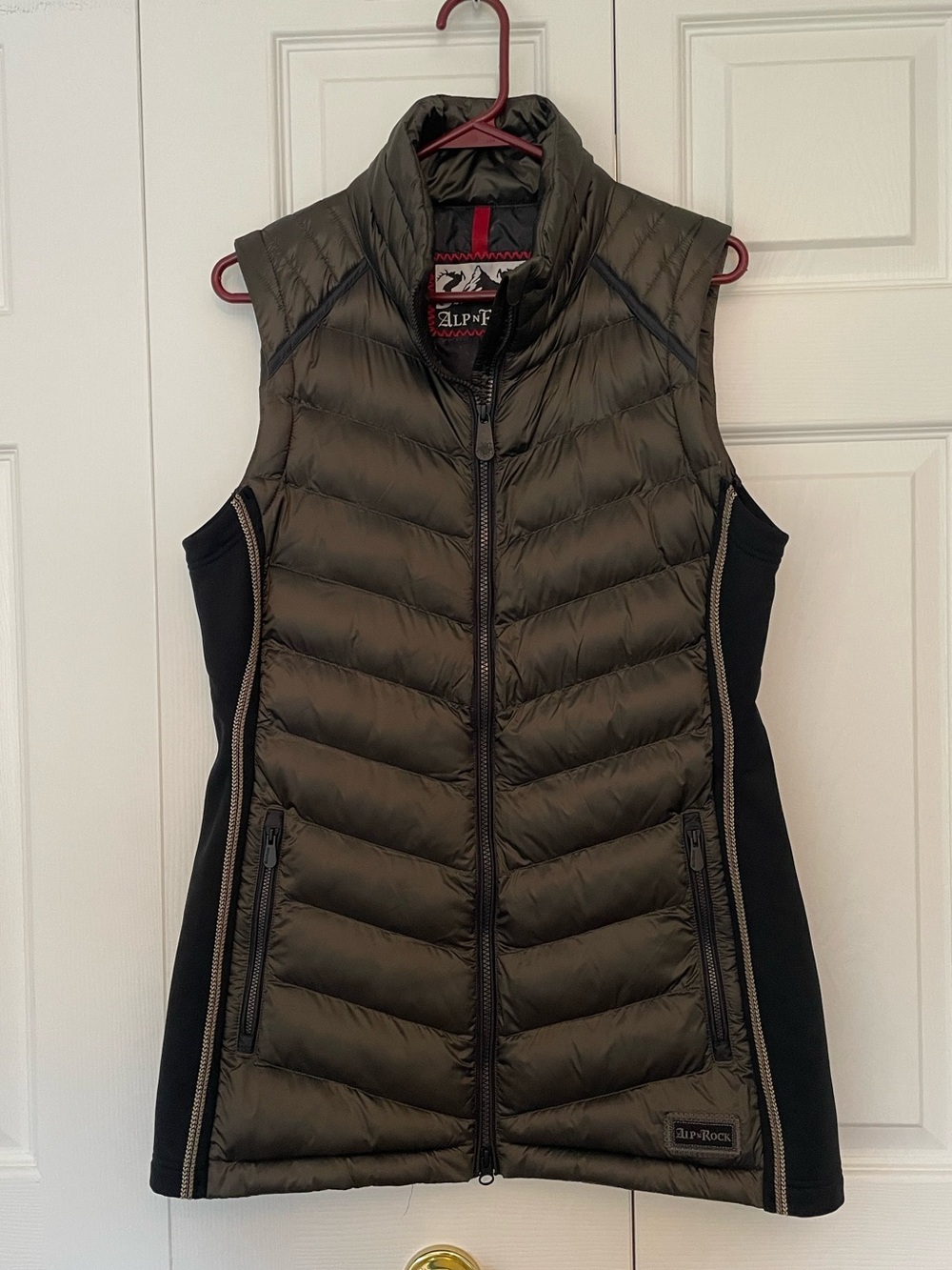 Alp N Rock Olive Quilted Puffer Vest with Black Side Panels